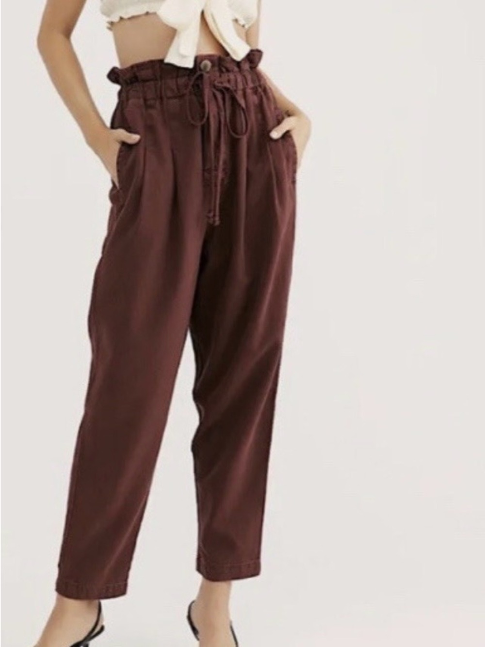 Free People Margate Burgundy Pleated Paperbag Trouser Pants